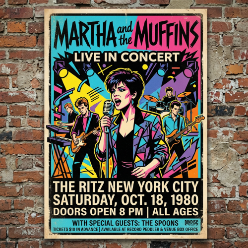 Concert poster for Martha and the Muffins live at The Ritz New York City on Saturday, Oct. 18, 1980 with special guests The Spoons