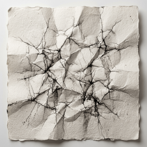 Crumpled white paper with black ink lines forming an abstract pattern