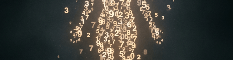 Human-shaped figure formed by glowing numbers on a dark background