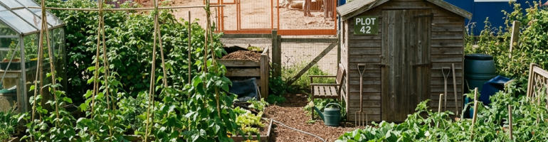 Community garden beside construction site marked Urban Regeneration Phase 1